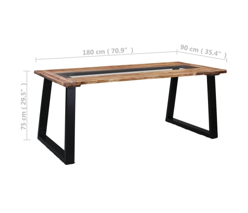 vidaXL Mesa de comedor de madera maciza de acacia y vidrio 180x90x75cm