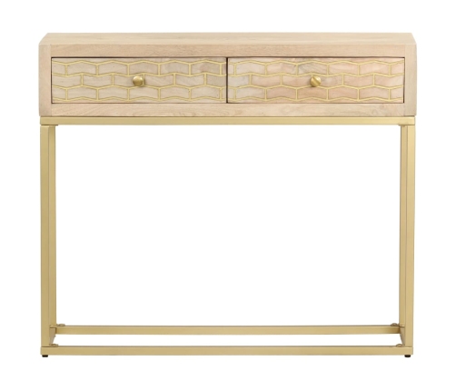 Mesa consola de madera maciza de mango dorado 90x30x75 cm