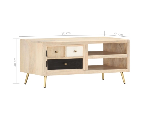 Mesa de centro de madera maciza de mango 90x45x40cm