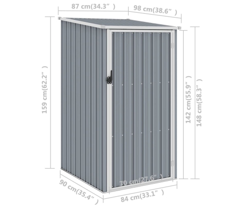 Cobertizo de jardín gris acero galvanizado 87x98x159 cm