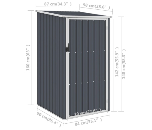 Cobertizo de jardín acero galvanizado antracita 87x98x159 cm