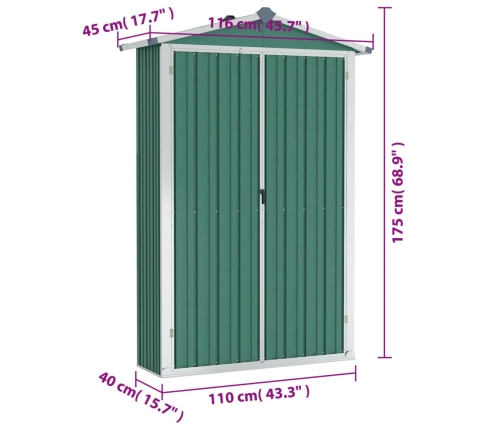 Cobertizo de jardín acero galvanizado verde 116x45x175cm