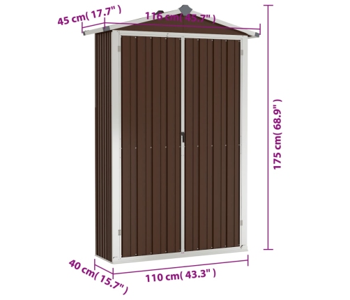 Cobertizo de jardín acero galvanizado marrón 116x45x175 cm