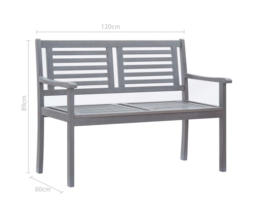 vidaXL Banco de jardín 2 plazas madera maciza eucalipto gris 120 cm