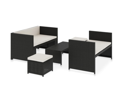 Set muebles de jardín 5 piezas y cojines ratán sintético negro