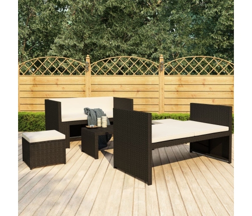 Set muebles de jardín 5 piezas y cojines ratán sintético negro