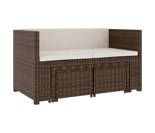 Set muebles de jardín 5 piezas y cojines ratán sintético marrón