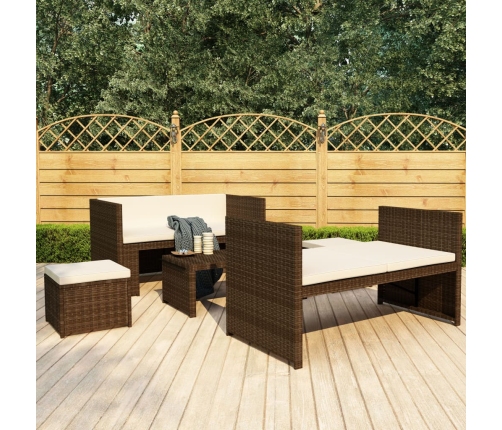 Set muebles de jardín 5 piezas y cojines ratán sintético marrón
