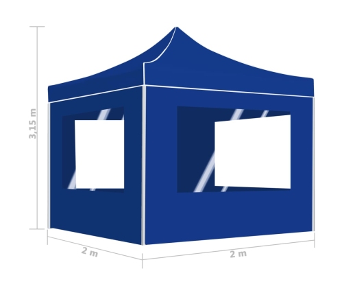Carpa plegable profesional con paredes aluminio azul 2x2 m