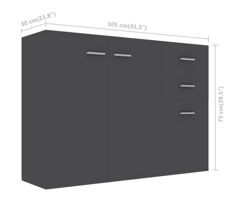 Aparador de madera contrachapada gris 105x30x75 cm