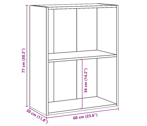 Estantería de 2 niveles contrachapada color roble 60x30x76,5cm