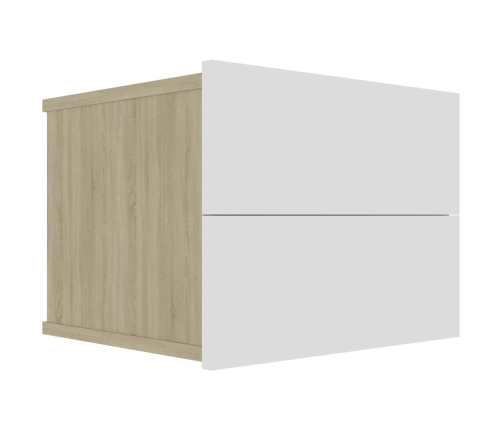 Mesita de noche madera contrachapada blanco y roble 40x30x30 cm