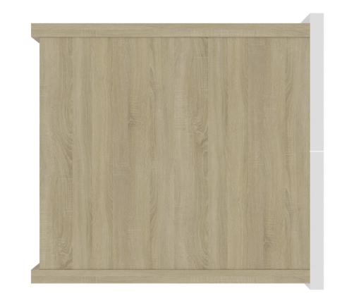 Mesita de noche madera contrachapada blanco y roble 40x30x30 cm