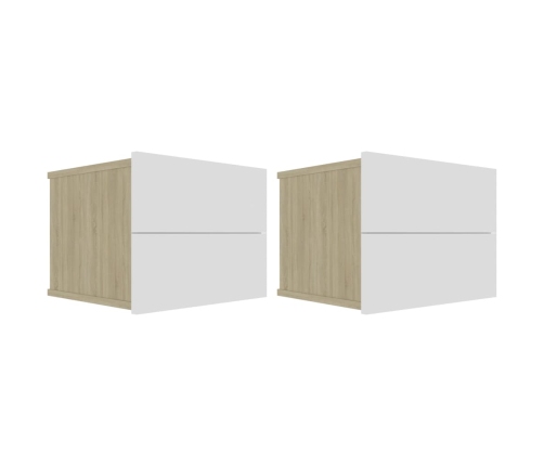 vidaXL Mesita de noche madera contrachapada blanco y roble 40x30x30 cm