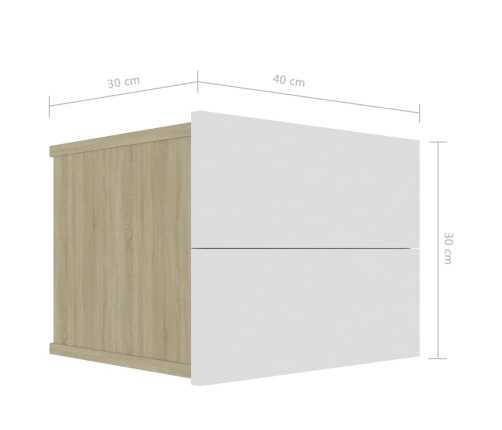 vidaXL Mesita de noche madera contrachapada blanco y roble 40x30x30 cm