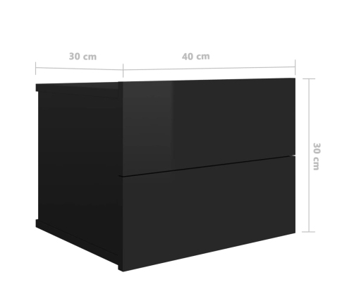 vidaXL Mesita de noche madera contrachapada negro brillo 40x30x30 cm