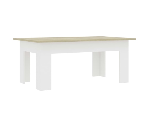 Mesa de centro madera contrachapada blanco y roble 100x60x42 cm