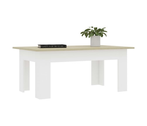 Mesa de centro madera contrachapada blanco y roble 100x60x42 cm