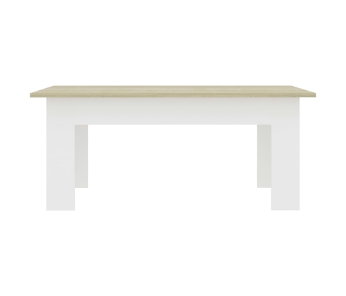 Mesa de centro madera contrachapada blanco y roble 100x60x42 cm