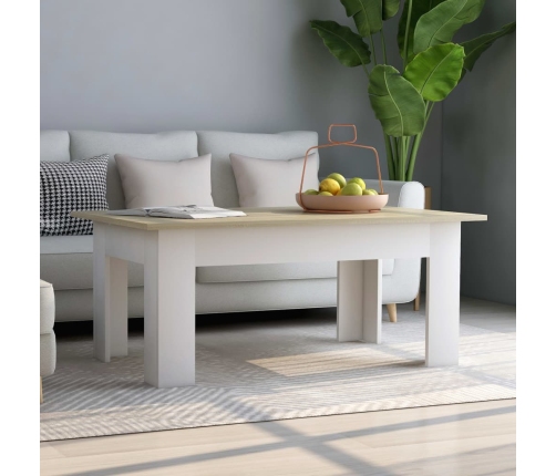 Mesa de centro madera contrachapada blanco y roble 100x60x42 cm