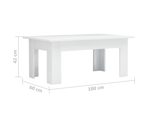 vidaXL Mesa de centro madera contrachapada blanco brillo 100x60x42 cm