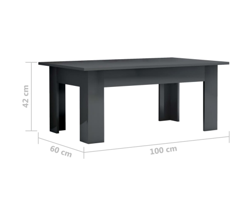 Mesa de centro madera de ingeniería gris brillante 100x60x42 cm