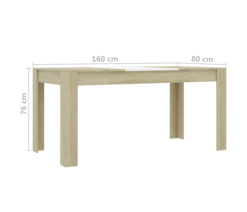 Mesa de comedor madera de ingeniería blanco/roble 160x80x76 cm