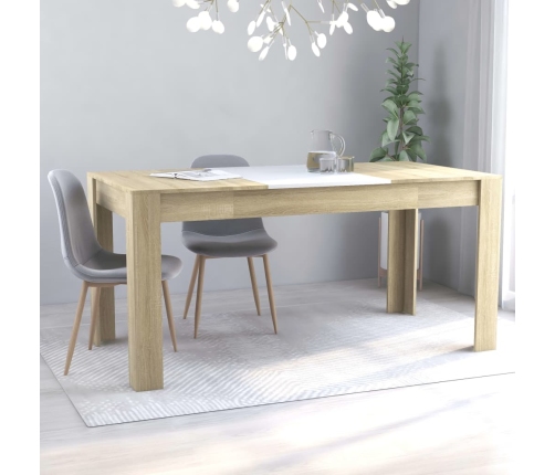 Mesa de comedor madera de ingeniería blanco/roble 160x80x76 cm