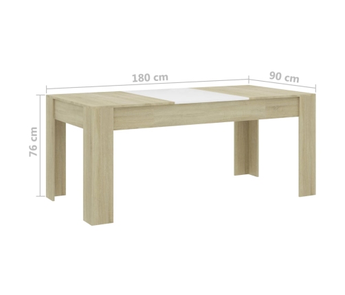 Mesa de comedor madera contrachapada blanco roble 180x90x76 cm