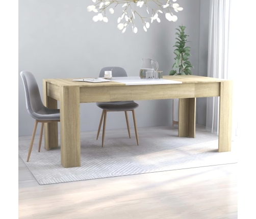 Mesa de comedor madera contrachapada blanco roble 180x90x76 cm