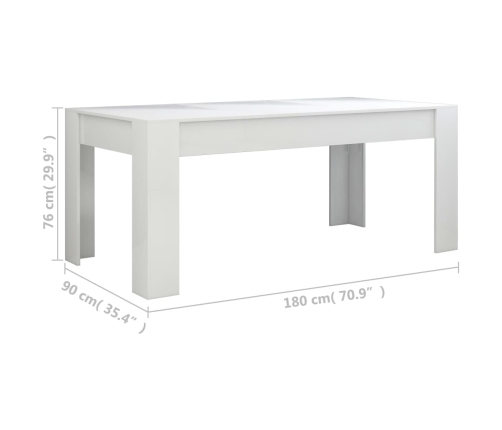 vidaXL Mesa de comedor madera contrachapada blanco brillo 180x90x76 cm