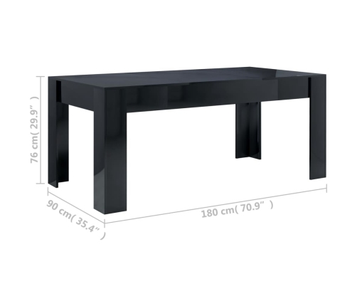 Mesa de comedor madera de ingeniería negro brillo 180x90x76 cm