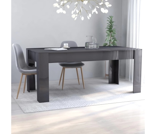 Mesa de comedor madera contrachapada gris brillo 180x90x76 cm