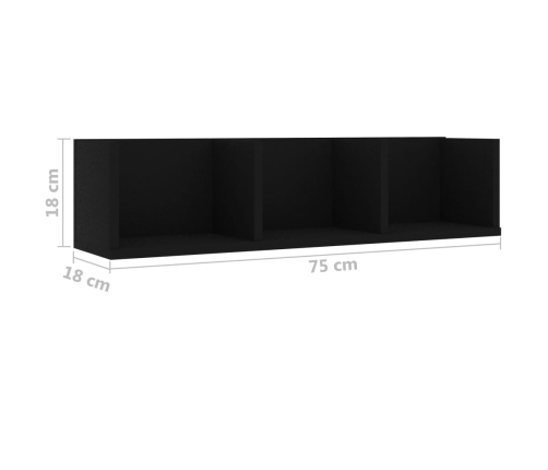 vidaXL Estante de pared para CD madera contrachapada negro 75x18x18cm