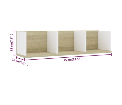 Estante pared CD madera contrachapada blanco roble 75x18x18cm