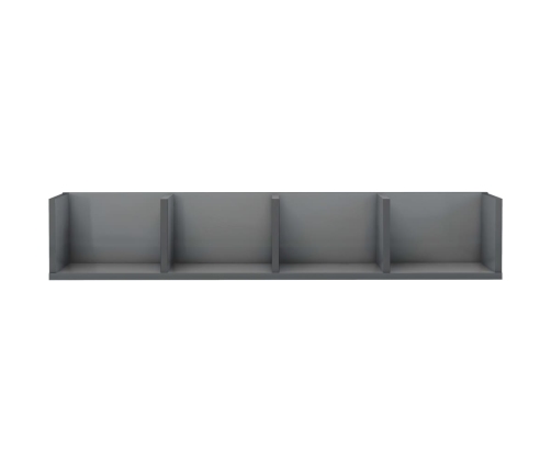 Estante de pared para CD contrachapada gris brillo 100x18x18 cm