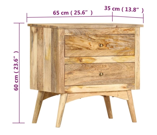 Mesita de noche de madera maciza de mango 65x35x60 cm