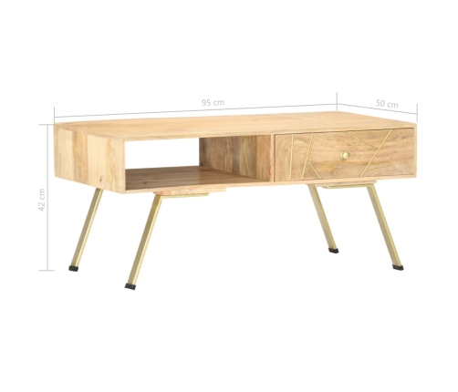 Mesa de centro de madera maciza de mango 95x50x42 cm