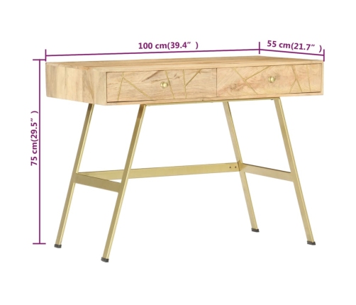 Escritorio con cajones de madera maciza de mango 100x55x75 cm