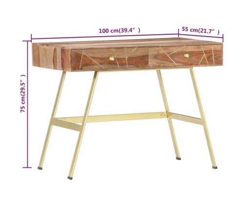 Escritorio con cajones madera maciza de sheesham 100x55x75 cm