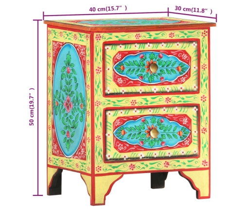 Mesita de noche pintada a mano madera maciza mango 40x30x50 cm