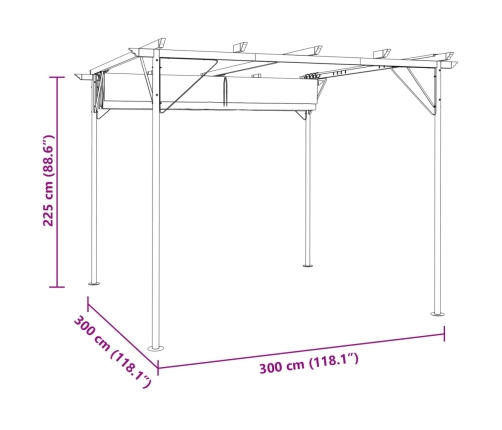 Pérgola con tejado retráctil acero color blanco crema 3x3 m