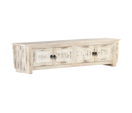 Mueble de TV de madera maciza de mango blanco 140x30x35 cm