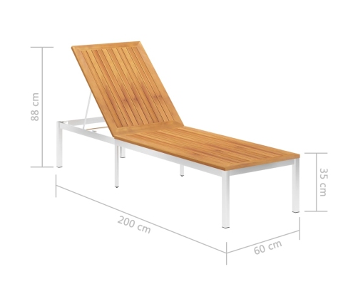 vidaXL Tumbona de madera maciza de acacia y acero inoxidable