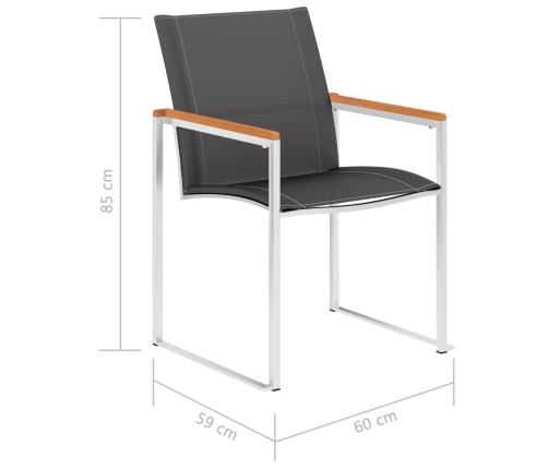 Sillas de jardín 2 unidades textilene y acero inoxidable gris