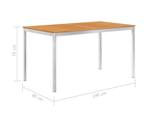 vidaXL Mesa comedor jardín madera acacia acero inoxidable 140x80x75 cm