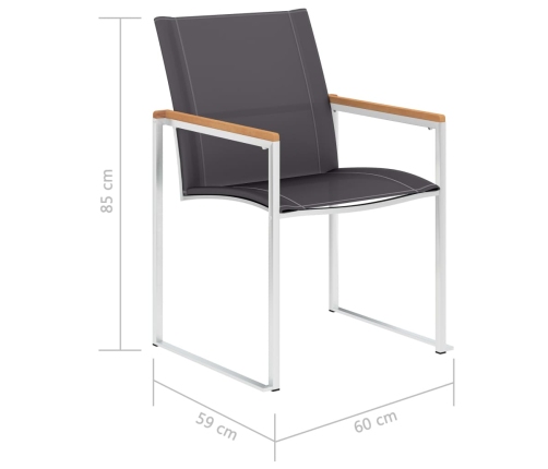 vidaXL Sillas de jardín 4 unidades textilene y acero inoxidable gris