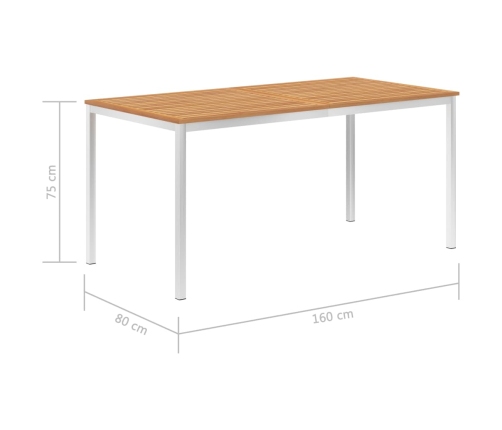 Mesa de jardín madera maciza teca acero inoxidable 160x80x75 cm