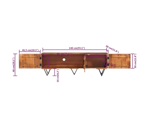 Mueble para TV de madera maciza de mango 140x30x46 cm