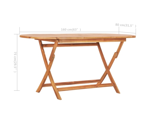 Mesa plegable de jardín madera maciza de teca 160x80x75 cm